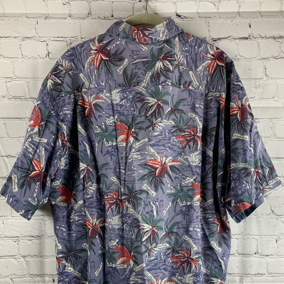 VINTAGE ISLAND SOUL Hawaiian Shirt Blue with Red & Green Palm Trees - Picture 6 of 7